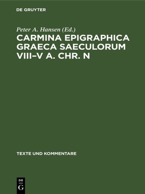 cover image of Carmina Epigraphica Graeca Saeculorum VIII–V a. Chr. n